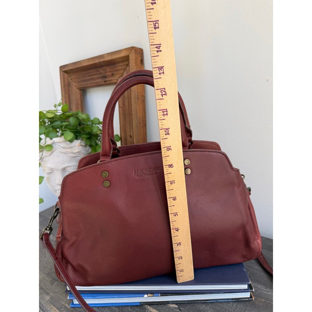 American Leather Co Burgundy Leather Satchel Crossbody Bag - Picture 9 of 14